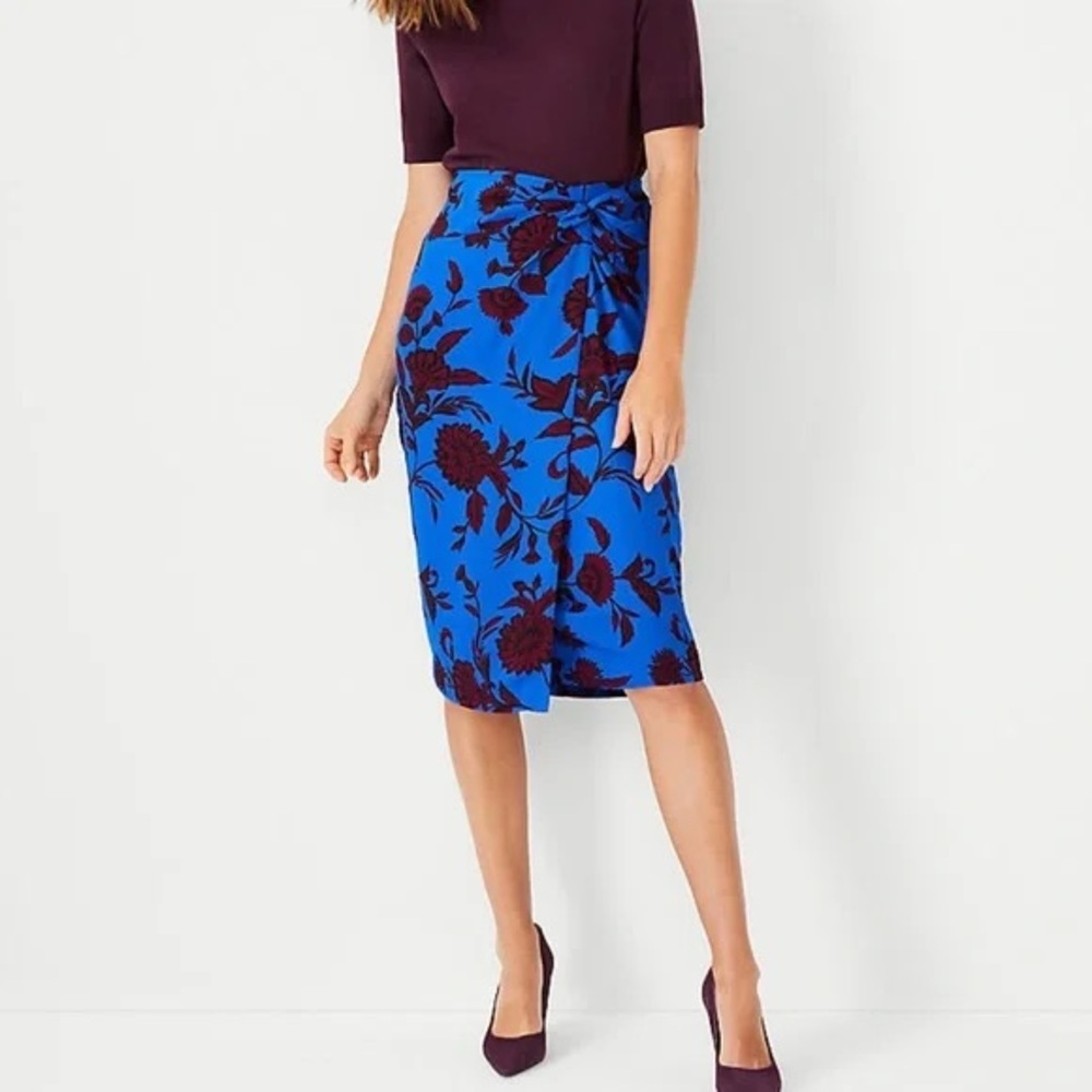 Ann Taylor Blue Floral Asymmetrical Skirt